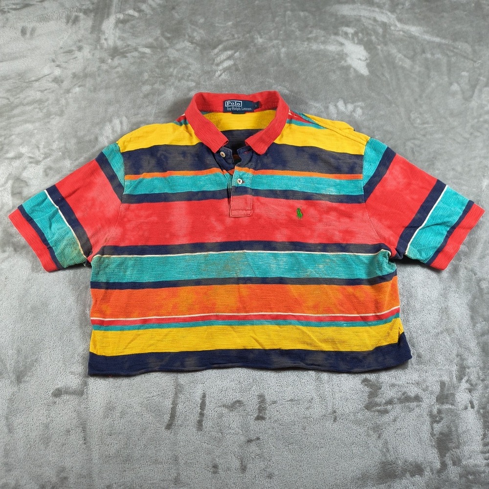 Vintage Polo Ralph Lauren Polo Shirt Womens XL Cropped Stripes Colorful Bleached